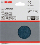 Paquete de 5 hojas de lija Bosch F550, 115 mm, grano 40.