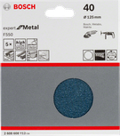 Lija Bosch F550 de 125 mm, grano 40, paquete de 5 unidades.