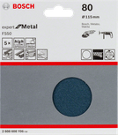 Paquete de 5 hojas de lija Bosch F550, 115 mm, grano 80.