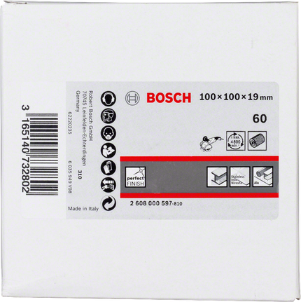 Disco de lijado de láminas Bosch 100x100x19 mm, grano 60.