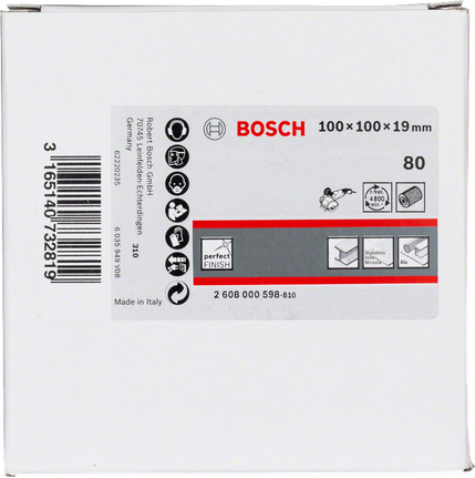 Disco de lijado de láminas Bosch de 100x100x19 mm y grano 80.