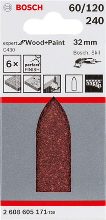 Hojas de lija Bosch C430 de 32 mm, paquete de 6.