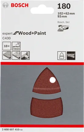 Juego de 10 hojas de lija Bosch C430 para madera y pintura.