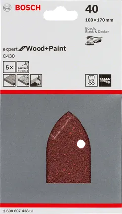 Juego de 5 hojas de lija Bosch C430 de 95x135 mm y grano 40.