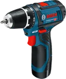 Taladro atornillador inalámbrico Bosch GSR 12V-15 con empuñadura ergonómica.