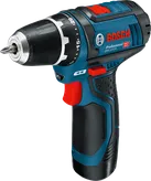 Taladro atornillador inalámbrico Bosch GSR 12V-15 con empuñadura ergonómica.