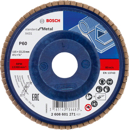 Disco de láminas Bosch X431 para metal, diámetro 115 mm, grano 60.