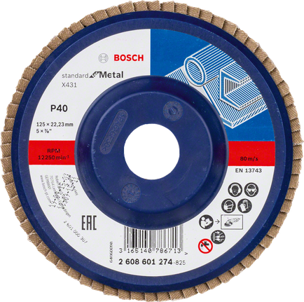 Disco de láminas Bosch X431 para metal, diámetro 125 mm, grano 40.