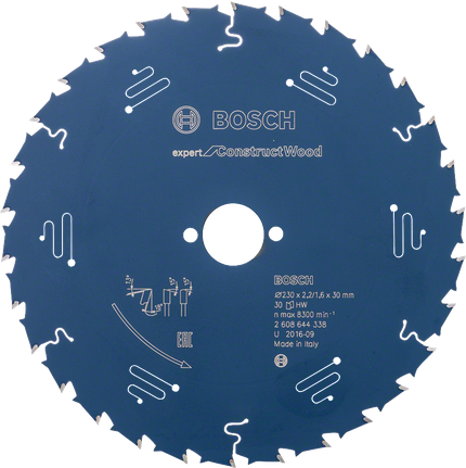 Hoja de sierra circular Bosch 230mm para madera, 30 dientes.