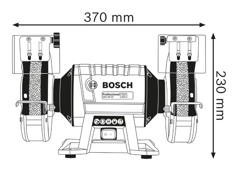 Dimensiones de la amoladora de banco.