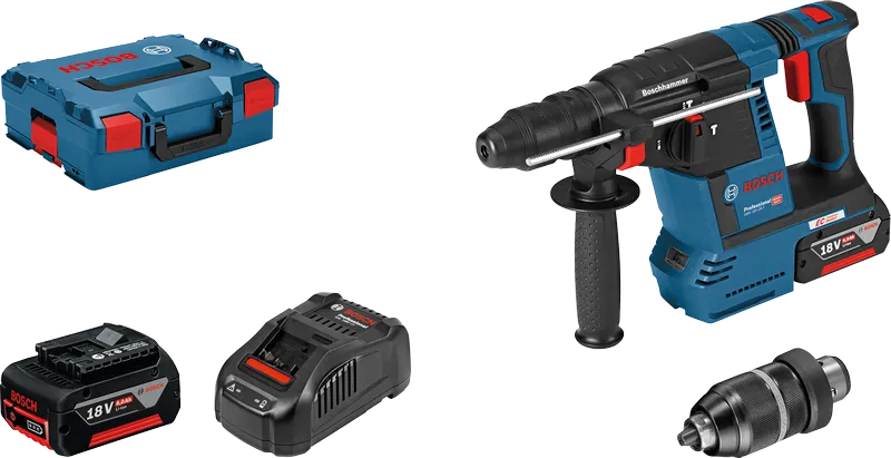 Martillo perforador a batería Bosch GBH 18V-26 F con accesorios.