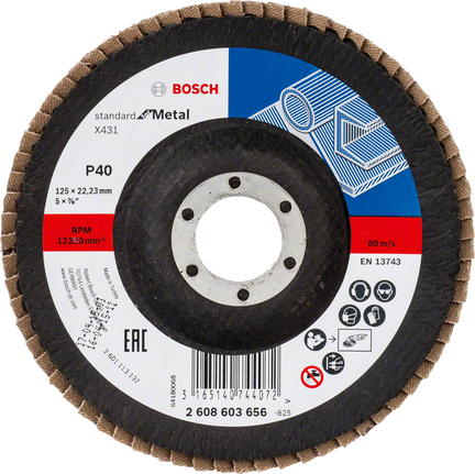 Disco de láminas Bosch X431 para metal, grano 40, 125 mm de diámetro.