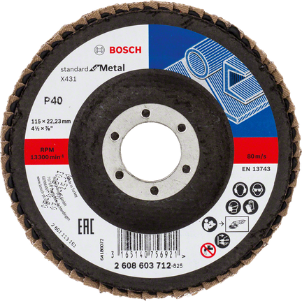 Disco de láminas Bosch X431 de 115 mm, grano 40 para metal.