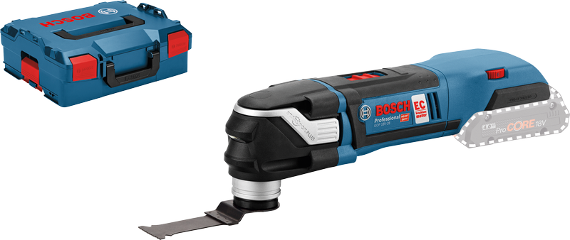 Herramienta múltiple inalámbrica Bosch GOP 18V-28 con estuche de transporte.
