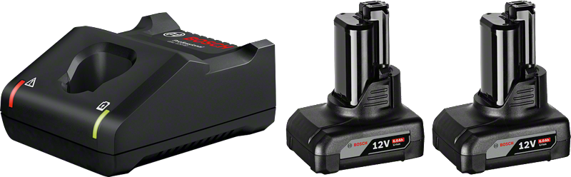 Kit de arranque Bosch 12 V con cargador y dos baterías.