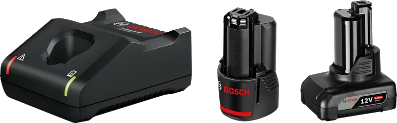 Kit de arranque Bosch 12 V con cargador y dos baterías.