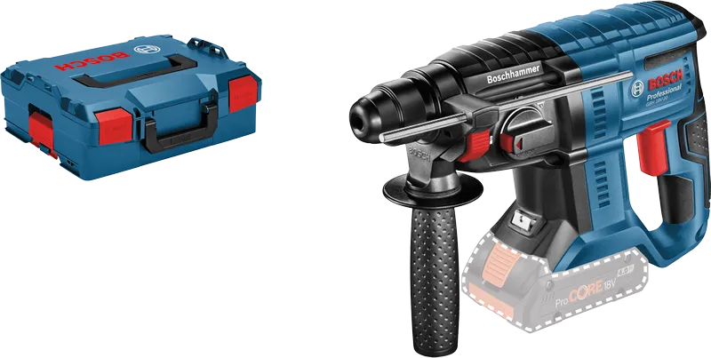 Taladro percutor rotativo Bosch GBH 18V-20 con maletín de transporte.