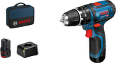 Taladro a batería Bosch GSB 12V-15 con batería y maletín.