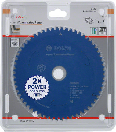 Hoja de sierra circular para paneles laminados Bosch 190×2,1/1,4×30 T60.