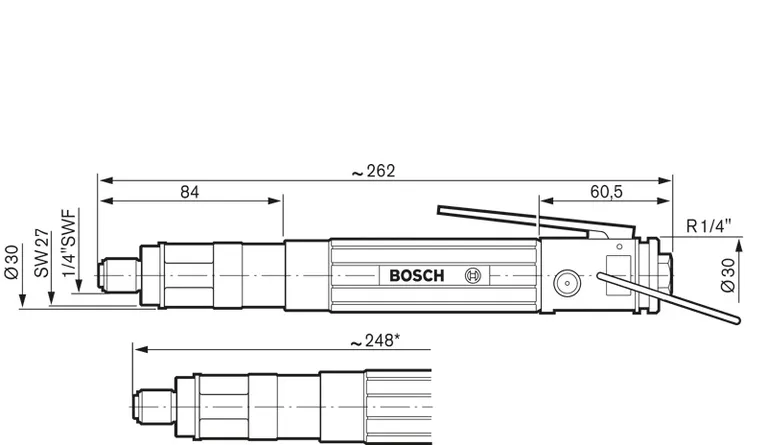 Dimensiones de la amoladora recta.