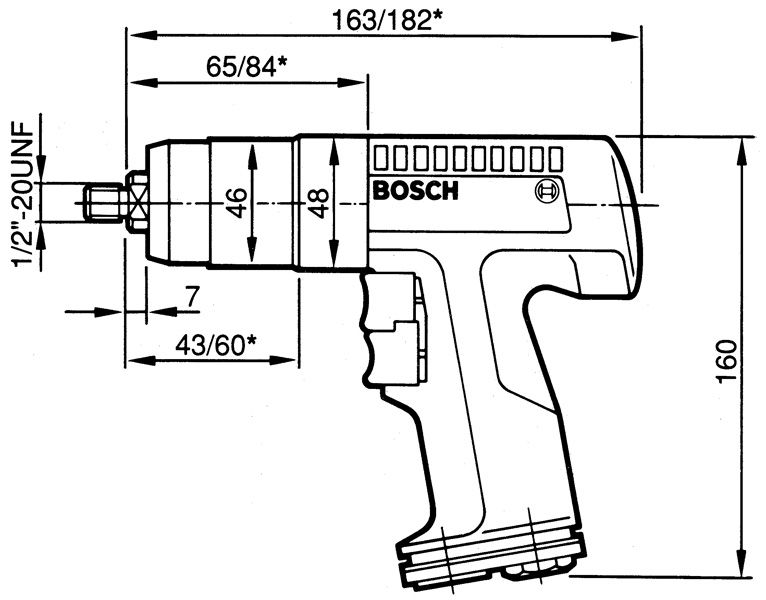 Diagrama de dimensiones de la empuñadura de pistola.