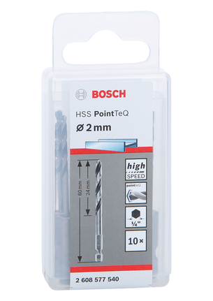 Paquete de 10 brocas hexagonales Bosch HSS PointTeQ de 2 mm.