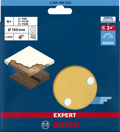 Juego de papel de lija Bosch EXPERT C470 de 150 mm para lijadoras orbitales.