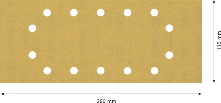 Hoja de papel de lija Bosch C470 de 115x280 mm con 14 agujeros.