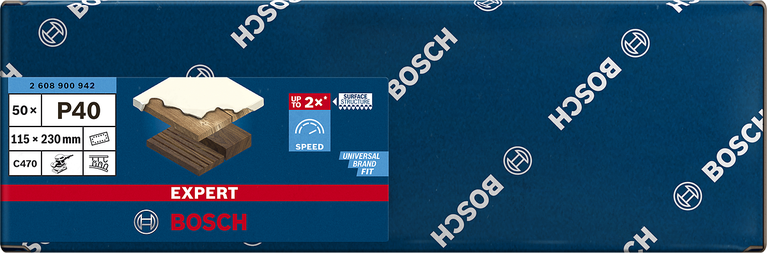 Papel de lija Bosch C470 P40 115×230 mm (paquete de 50).