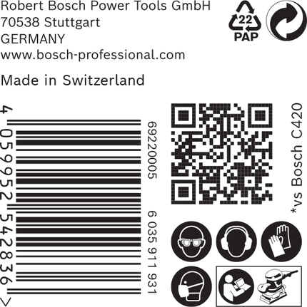 Etiqueta de embalaje del papel de lija Bosch C470.