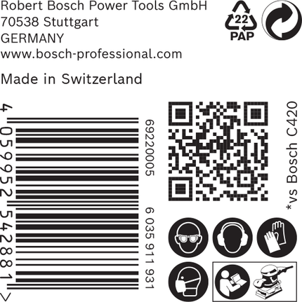 Etiqueta de embalaje del papel de lija Bosch C470.