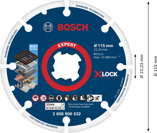 Disco de corte Bosch EXPERT Diamond Metal Wheel X-LOCK de 115 mm.