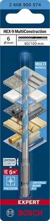 Broca Bosch EXPERT HEX-9 MultiConstruction 6×60×100 mm.