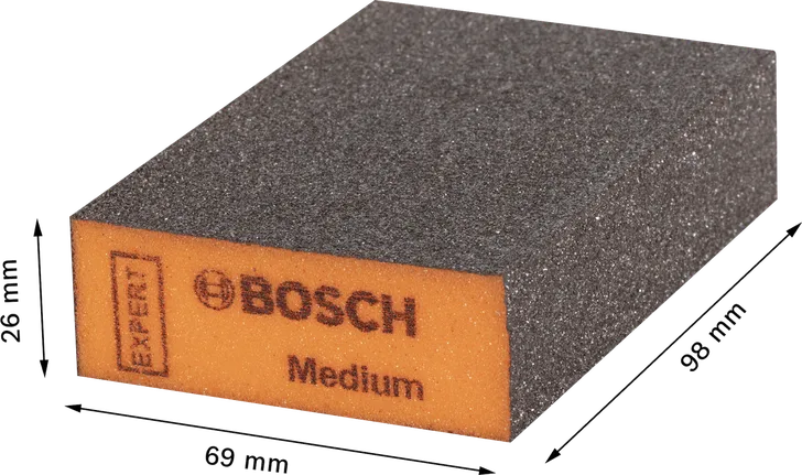 Bloque de lijado mediano Bosch , de forma rectangular naranja.