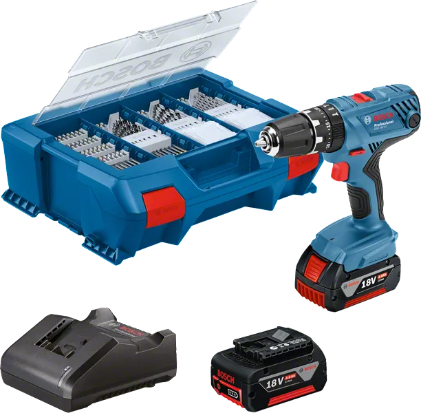 Taladro atornillador Bosch GSB 18V-21 con maletín y baterías.