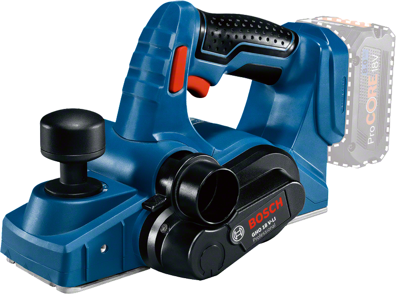Cepilladora a batería Bosch GHO 18 V-LI para superficies de madera.
