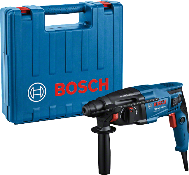 Taladro percutor rotativo Bosch GBH 2-21 con maletín de transporte.