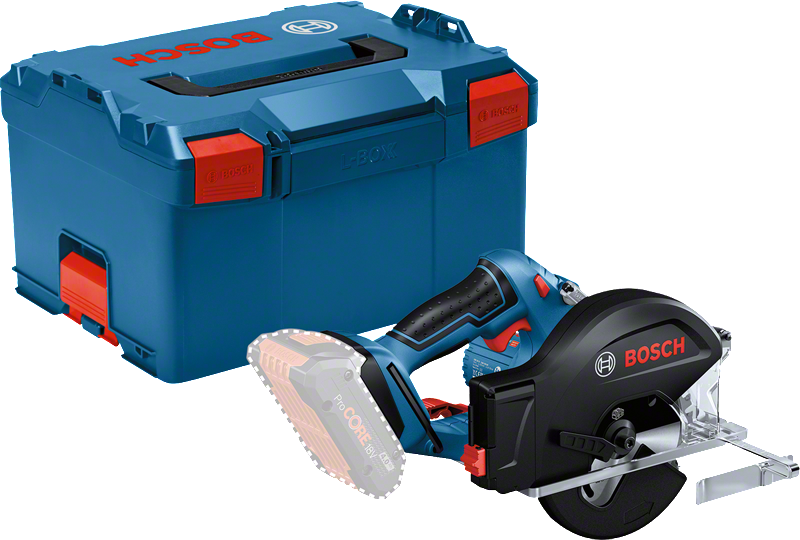 Sierra circular de metal inalámbrica Bosch GKM 18V-50 con estuche de transporte.