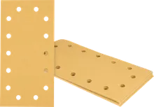 Hojas de lija rectangulares Bosch con múltiples orificios de extracción de polvo.