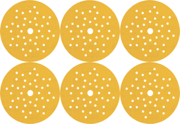 Juego de discos de lijado Bosch con múltiples orificios de extracción de polvo.