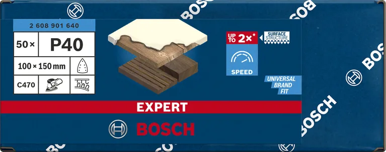 Papel de lija Bosch EXPERT C470 100×150 mm G40 (paquete de 50).