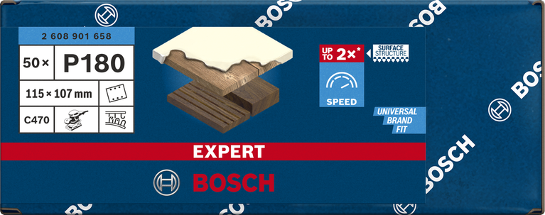 Papel de lija Bosch EXPERT C470 P180 115×107 mm (paquete de 50).