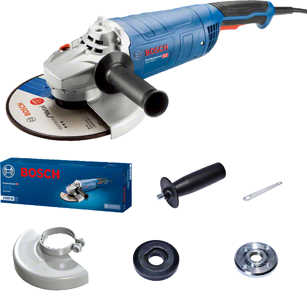 Amoladora angular Bosch GWS 2400 J con accesorios.