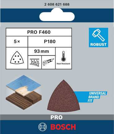 Hoja de lija Bosch PRO F460 93×93 mm.