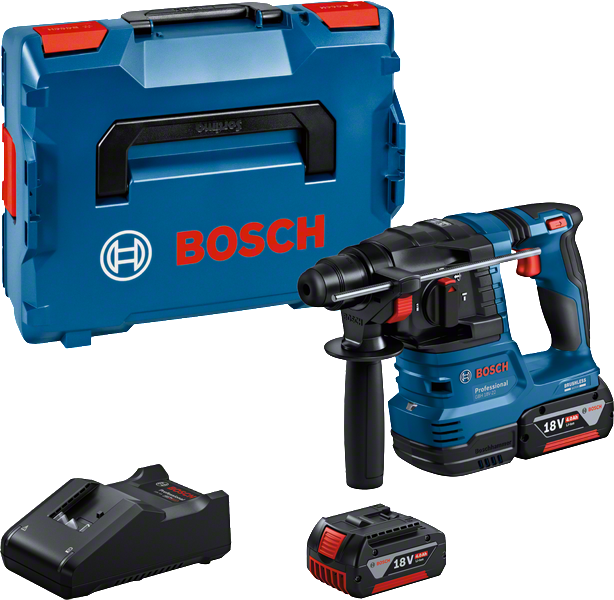 Kit de martillo perforador Bosch GBH 18V-22 con batería y cargador.