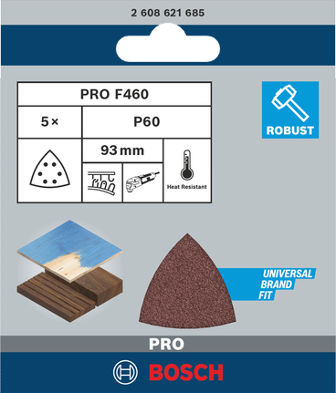 Hojas de lija Bosch PRO F460 93×93 mm P60 5 uds.