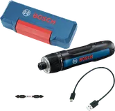 Destornillador inalámbrico Bosch Go 3 con estuche y cable USB.