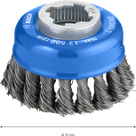 Cepillo de copa Bosch PRO Metal X-Lock de alta resistencia de 75 mm para molinillos.