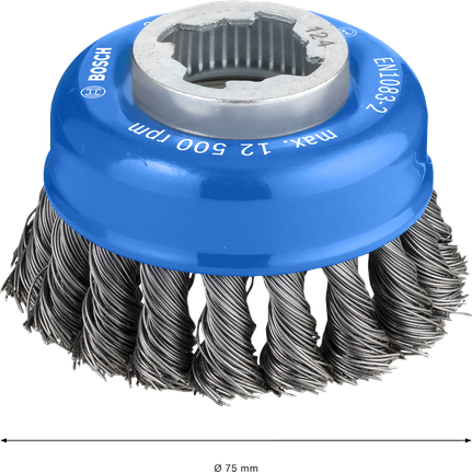 Cepillo de copa Bosch PRO Metal X-Lock de alta resistencia de 75 mm para molinillos.