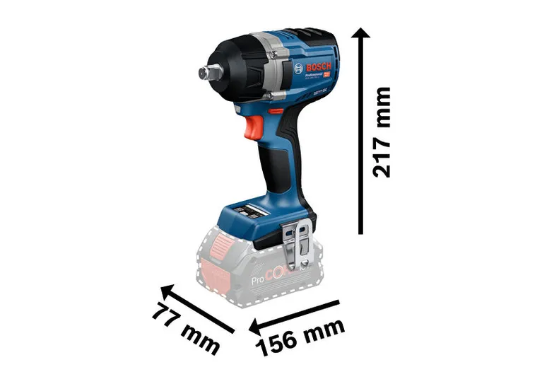 Dimensiones de la llave de impacto inalámbrica Bosch GDS 18V-750 C.